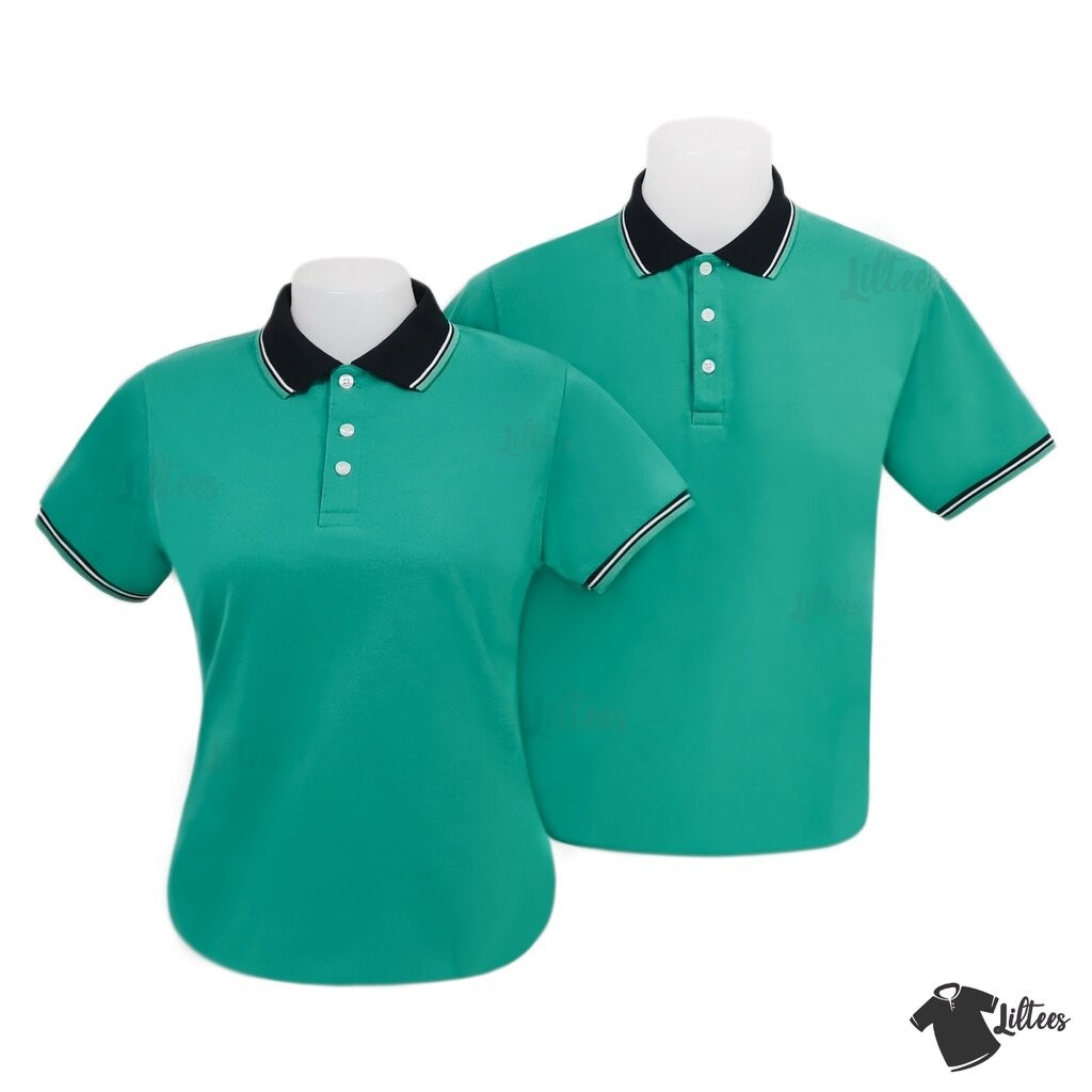 เสื้อโปโล คอปก สีเขียว เปอร์เซีย ปกดำขลิบขาว-เขียวเปอร์เซีย