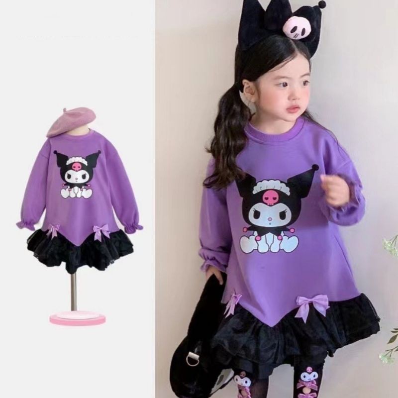 24376 สาวสีม่วง โคลูมิ ตาข่ายชุดการ์ตูนน่ารักเสื้อกันหนาวชุด