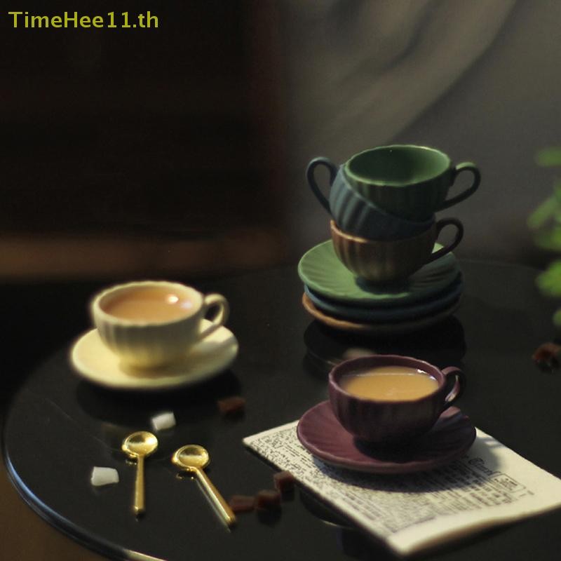 TimeHee 3 ชิ้น/เซ็ต 1:12 เฟอร์นิเจอร์บ้านตุ๊กตารุ่น DIY Access ถ้วยกาแฟจานรองช้อน TH