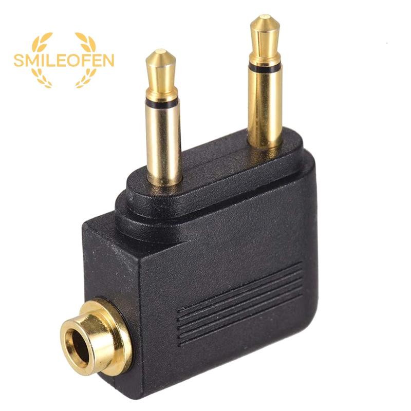 [Smileofen] Dual 3 5mm Male To 3 5mm Female AUX Audio Jack Adapter Airplane Travel Headphone Golden 