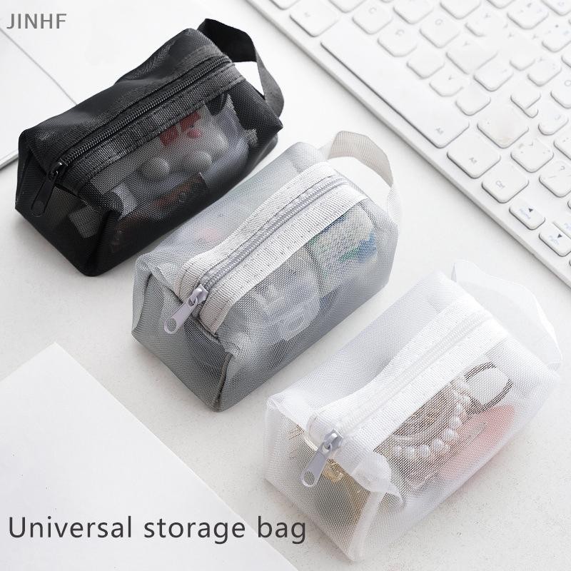 [BestBuyshop] Handheld Square Nylon Mesh Cosmetic Bag Mini Wash Bag Stationery Case Coin Purse Pouch Key Lip Headphone Organizer New Stock