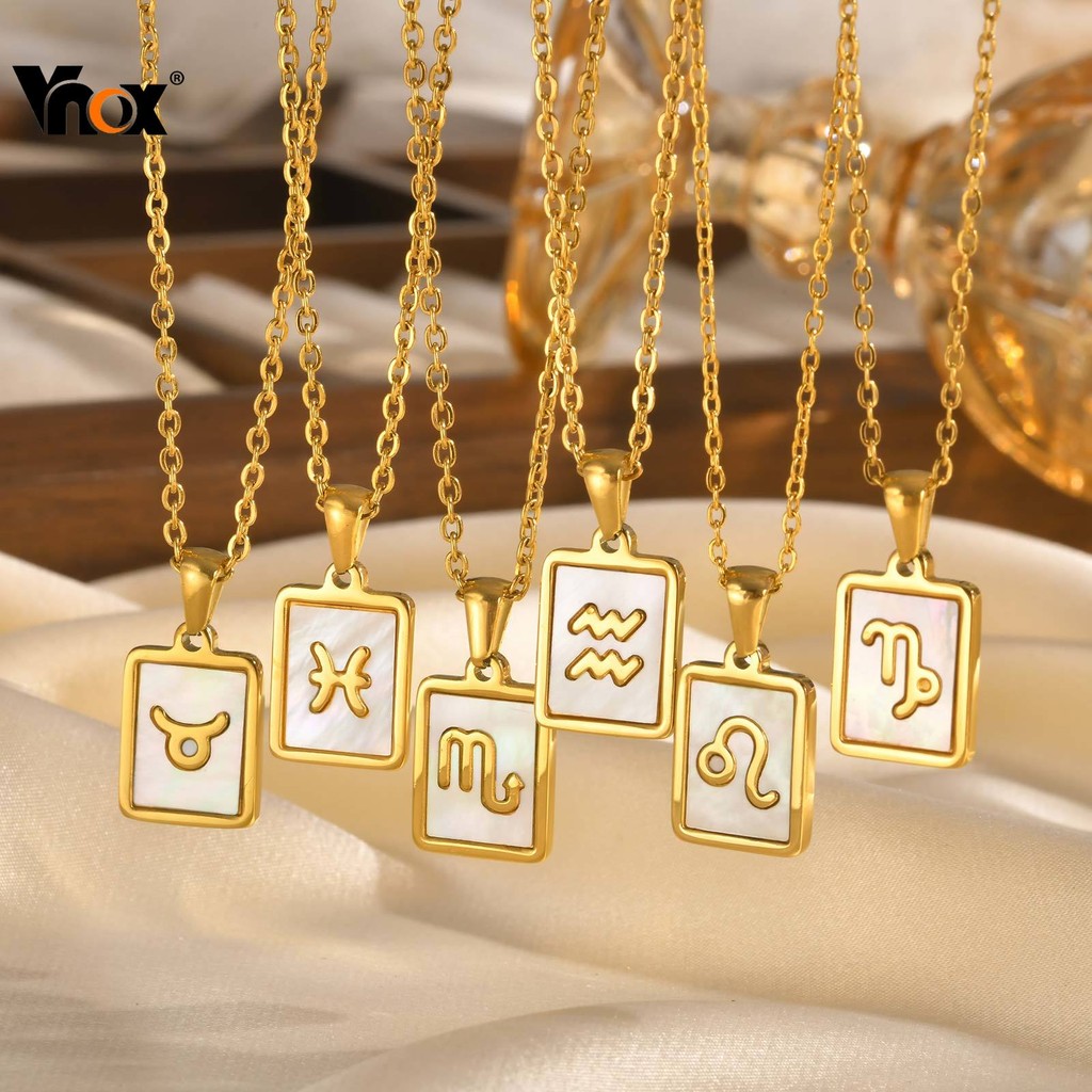 Vnox Gold สร้อยคอสิบสองกลุ่มดาว Virgo ราศีพิจิก Leo สร้อยคอผู้หญิง, สร้อยคอเปลือกหอยของขวัญเครื่องประดับ