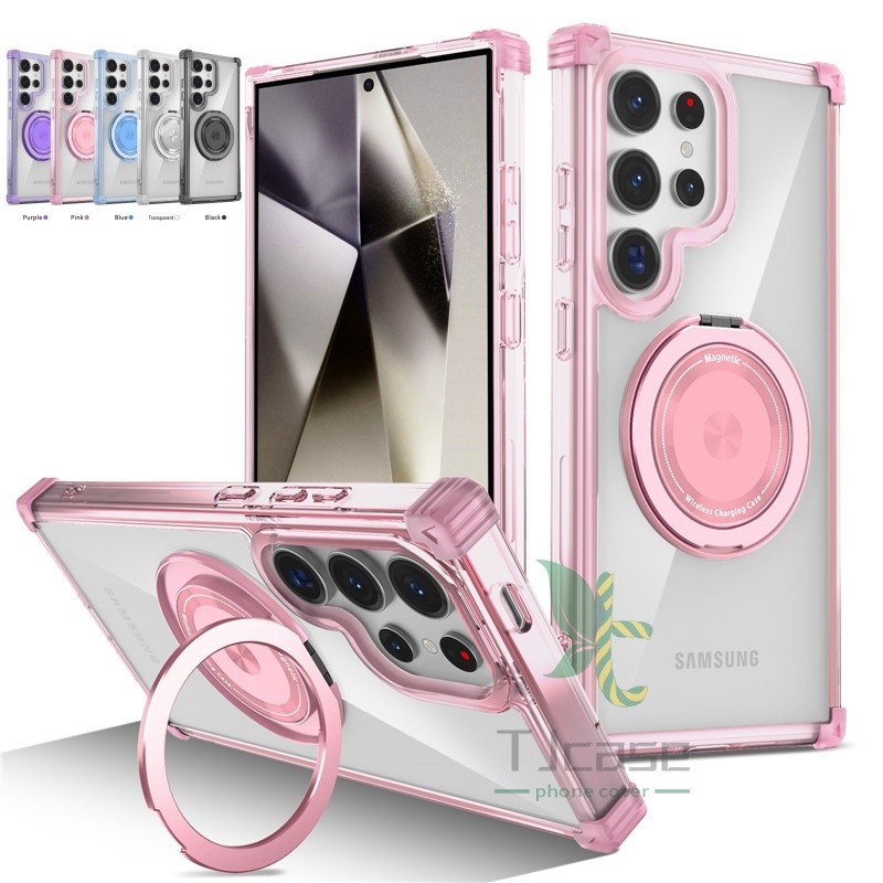 Magnetic Gasbag Rotatable Bracket Stand Casing Cover Samsung Galaxy s25 Ultra S24 FE S24 S23 S22 S21 Ultra S24 S23 S22 Plus Ring Holder ไร้สายชาร์จกรณี