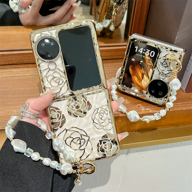 เคสโทรศัพท์แบบพับได้สําหรับ Oppo Find N2 N3 Flip Electroplated สร้อยข้อมือดอกกุหลาบจีบเคสโทรศัพท์ tpu แบบแข็ง