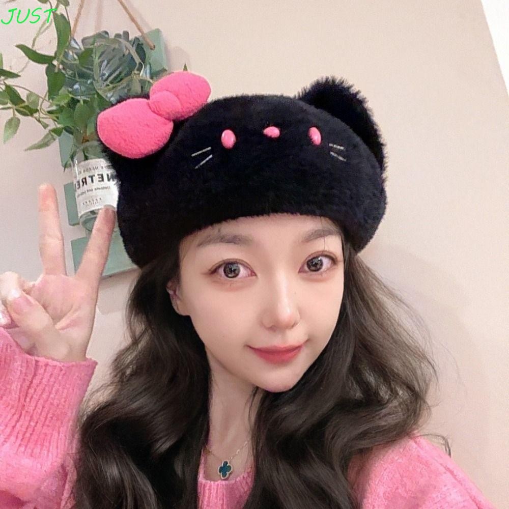 Just Wool หมวกแปดเหลี่ยม, สไตล์อังกฤษ Bow KT Cat Beret, Casual การ์ตูนศิลปินหมวก Newsboy หมวกน่ารักจิตรกรหมวกฤดูใบไม้ร่วง