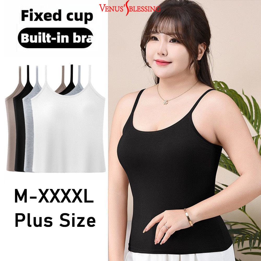 M-4xl 2 in 1 Modal plus size thin strap Camisoles ผู้หญิงขนาดใหญ่ 40-90kg เสื้อแขนกุดพร้อมแผ่นรองหน้าอก