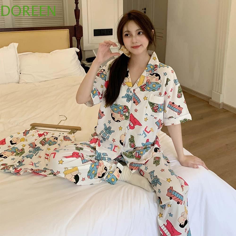 Doreen 3 ชิ้นเครยอนชินจังชุดนอน,หลวมแขนสั้นเครยอนชินจังชุดนอน,สร้างสรรค์ผ้าไหมนมอะนิเมะHomewearการ์ตูนชุดนอนชุดของขวัญวันเกิด
