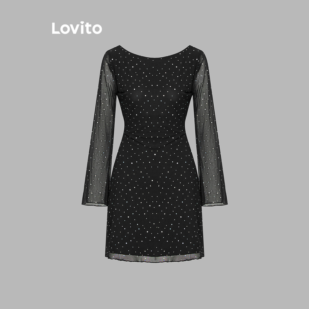 Lovito ชุดเดรสลำลองสีพื้นเปลือยหลังสำหรับผู้หญิง L110AD147