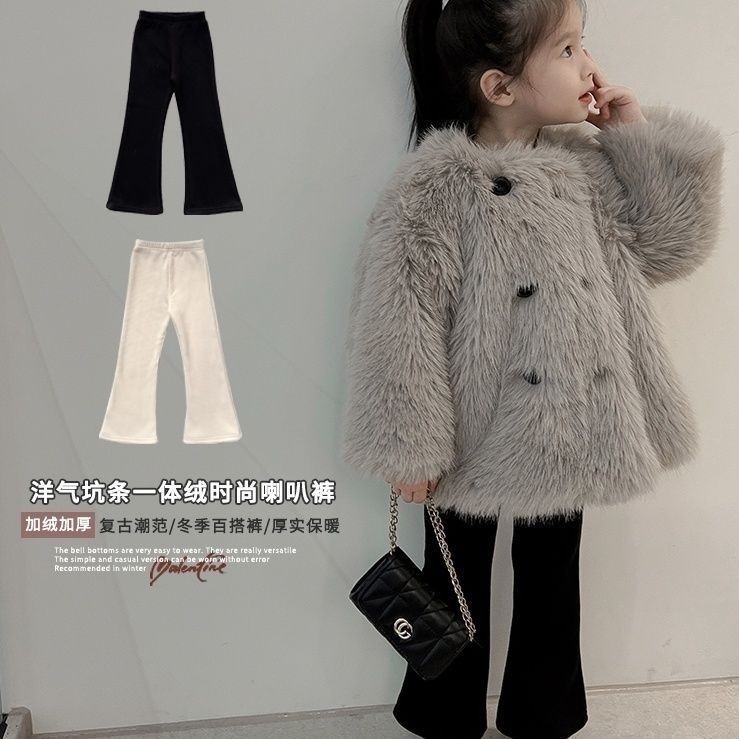 [HY] 80-150 เลกกิ้งสีทึบสําหรับเด็กผู้หญิงแฟชั่นทุกการแข่งขันผ้าลูกฟูกเด็กขนแกะชิ้นเดียวกางเกงบานแฟชั่น