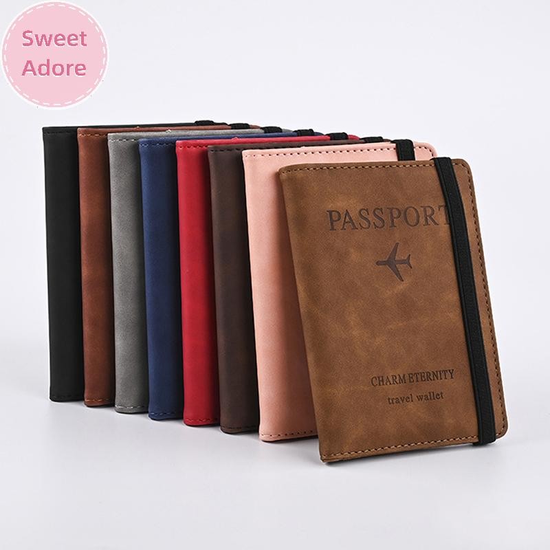 Sweetadore ผู้หญิงผู้ชาย RFID Vintage Business Passport Covers Holder PU Leather Wallet Case TH