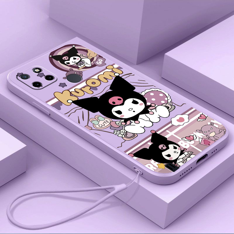 ปลอกสําหรับ REALME C21 C21Y C25Y เคสโทรศัพท์การ์ตูนอะนิเมะ kuromi พร้อมเชือกเส้นเล็กความงามสาวซิลิโคน TPU Soft Shell ดีไซน์ใหม่กันกระแทกฝาหลัง
