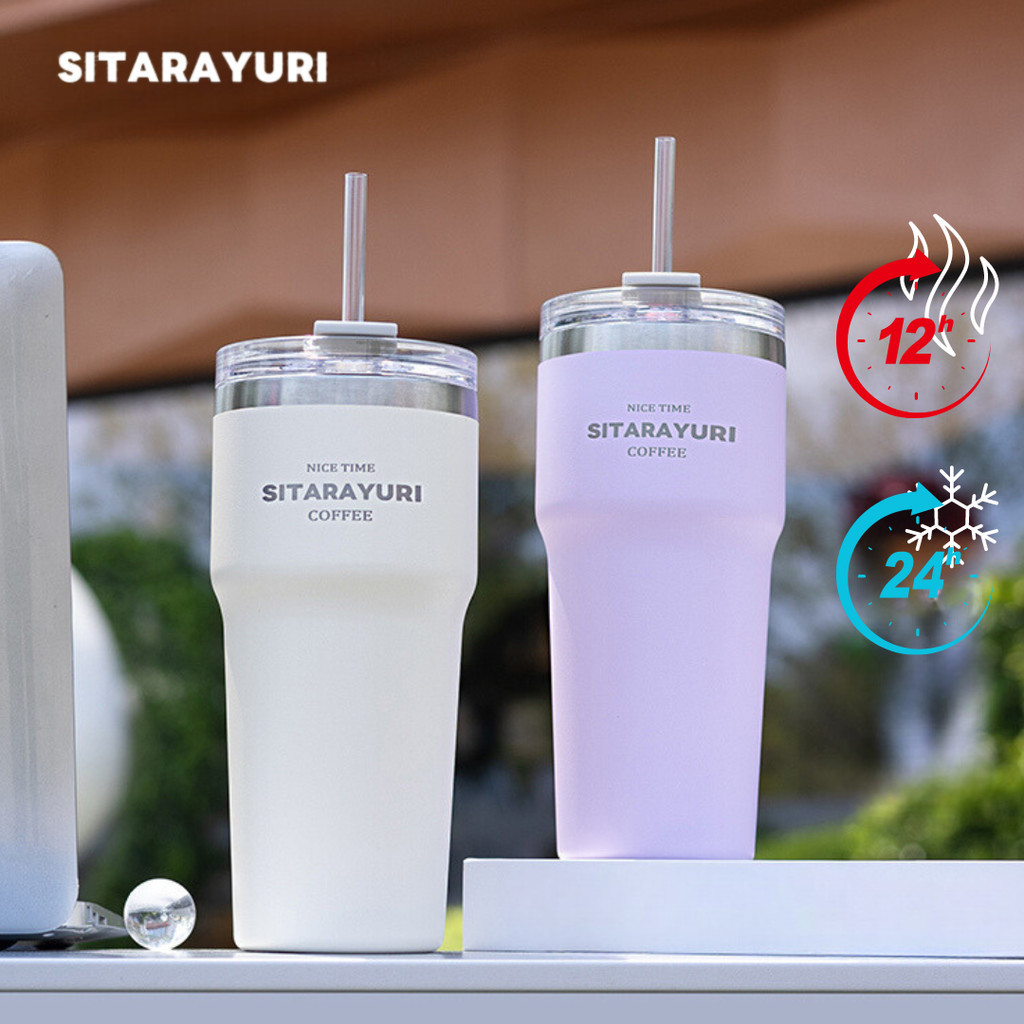 SITARAYURI แก้วสแตนเลส SUS304 ขนาด 700ml แก้วพร้อมหลอด แก้วเก็บอุณหภูมิ แก้วเยติพกพา