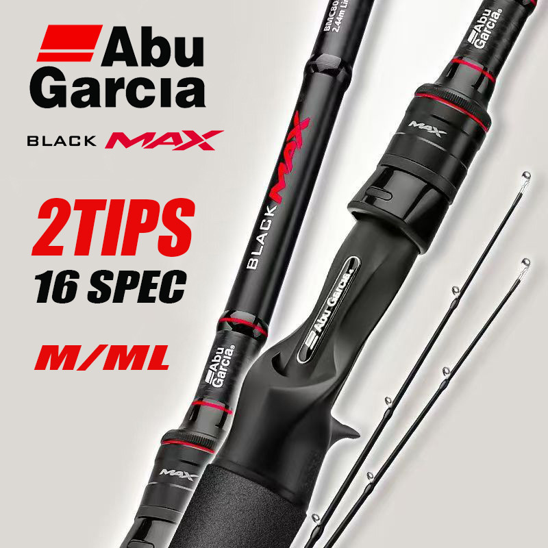 2024 Original Abu Garcia Black Max Fishing Rod 2Tips M/ML Solid Carbon Spinning Rod เริ่มต้นตกปลา Rod ยืดหยุ่น Baitcasting Rod
