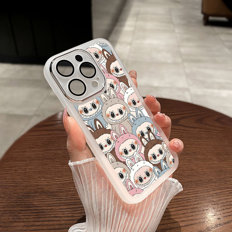 เหมาะสําหรับ IP16 IP11 IP12 IP13 PRO MAX IP14 PRO MAX IP15 การ์ตูนน่ารักกันกระแทกง่าย anti-drop เลนส์ชุบโปร่งใสนุ่ม TPU โทรศัพท์มือถือ casePlay trick