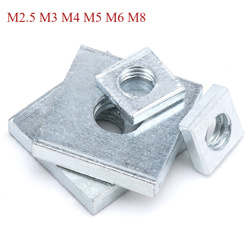 M2 M3 M4 M5 M6 M8 สังกะสีชุบเหล็กคาร์บอนบางสแควร์ถั่ว Slider Block สําหรับอลูมิเนียมโปรไฟล์อุปกรณ์เสริม DIN562