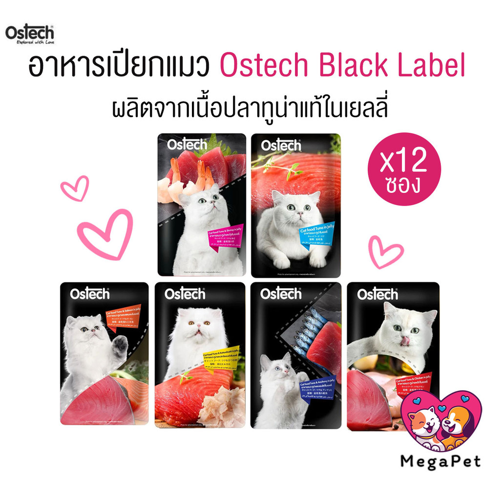 [ ยกโหล 12ซอง ] Ostech Black Label ออสเทค อาหารเปียกแมว ขนาด 80 กรัม