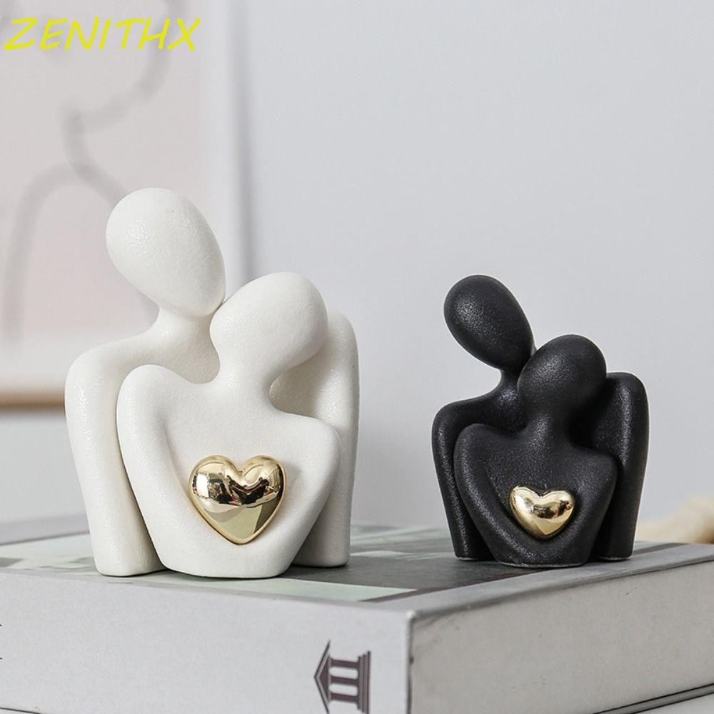 Zenithx คนรักประติมากรรม, Creative บทคัดย่อคู่ Embrace รูปปั้น, Art ตกแต่งเซรามิคกันน้ําหัตถกรรม Miniatures ตุ๊กตาตู้