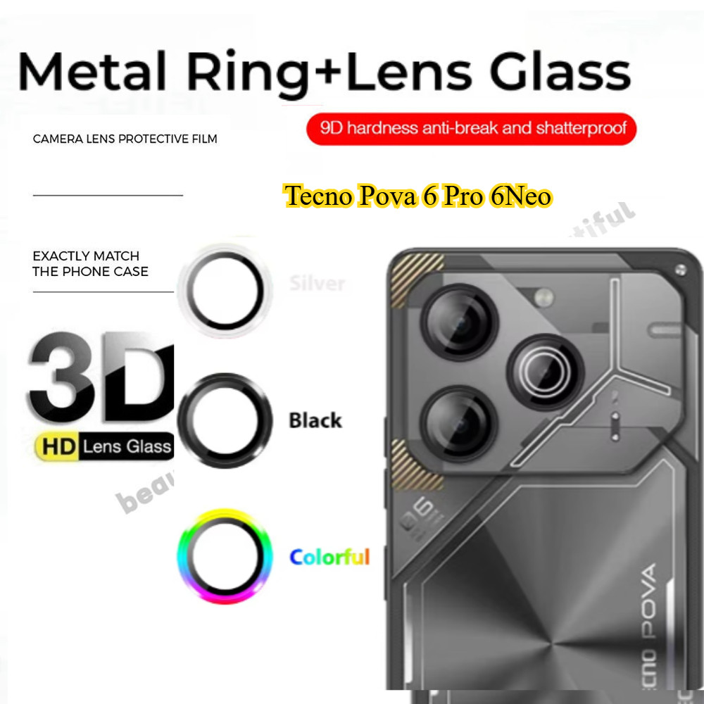 อลูมิเนียมแหวนกล้องสําหรับ Tecno Pova 6 Pro 5G กระจกนิรภัยเลนส์ป้องกันสําหรับ Tecno Pova 6 Neo 4G Te