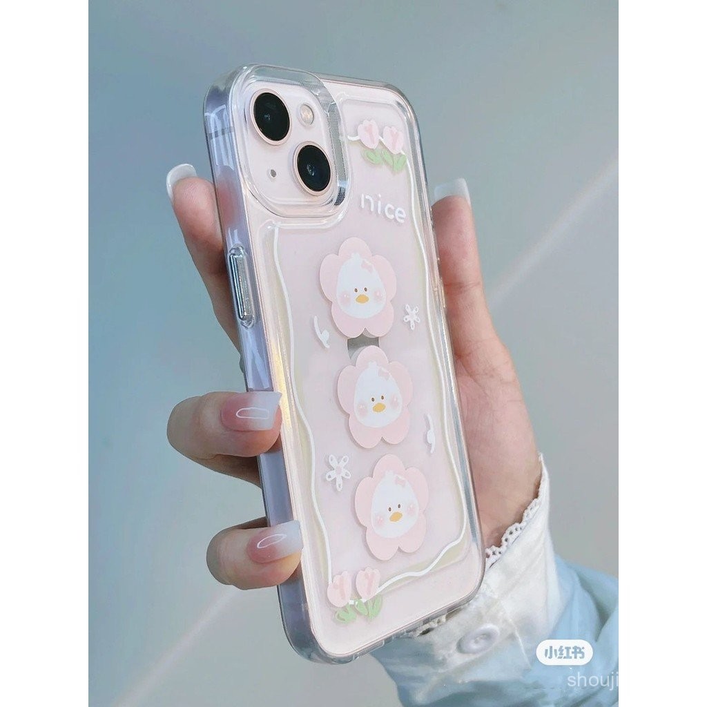 แอปเปิ้ล16/15/14/13เปลือกอวกาศดอกไม้เป็ด iphone11/12pro โปร่งใส X/XR รวมทุกอย่างรูใหญ่ XS ผู้หญิง7/8P