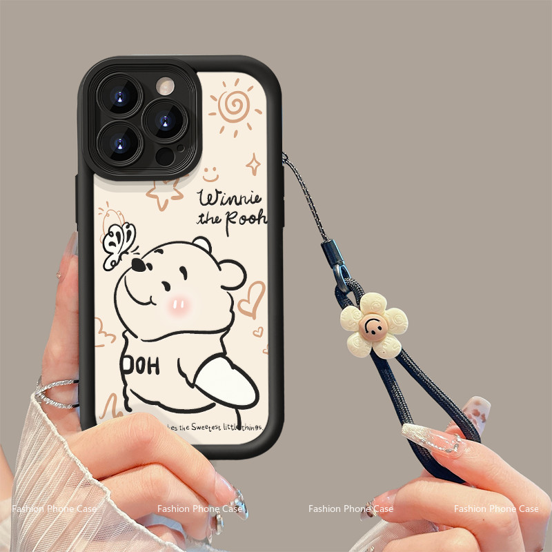 การ์ตูนหมีเข้ากันได้กับ iPhone 15 14 13 12 11 Pro Max X smax X s XR X 7 8 Plus น่ารักด้วยเชือกคล้อง XPJGS102+GSD