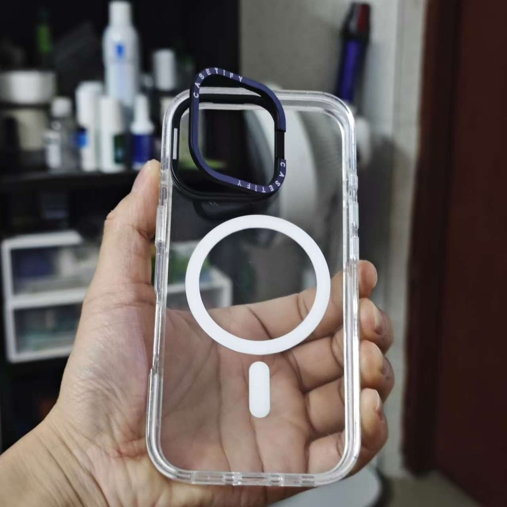 Custom สีขาว Clear Impact แหวนแม่เหล็กขาตั้ง Casetify เคสโทรศัพท์สําหรับ iPhone 16 15 14 Pro Max