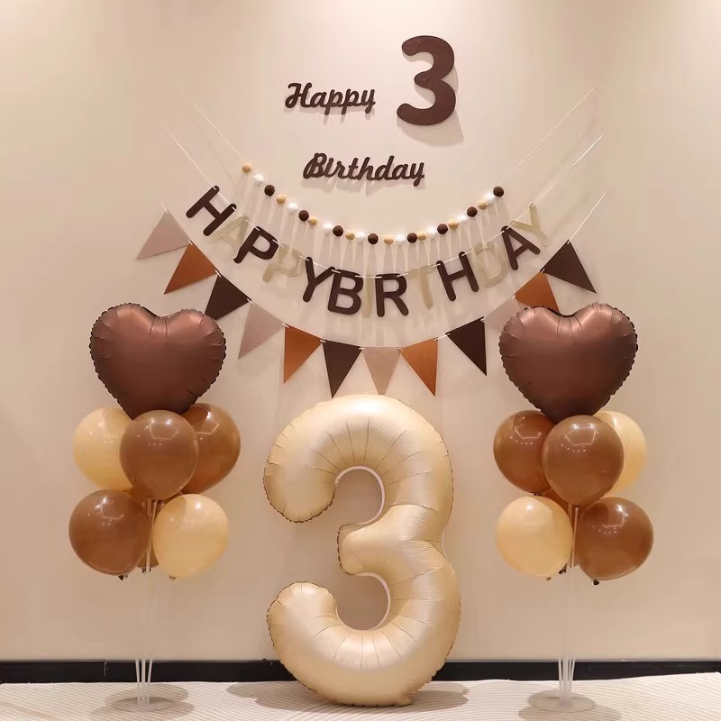 สุขสันต์วันเกิดฉากหลังตกแต่งสําหรับเด็กบอลลูนสีน้ําตาลชุดธีมวันเกิดตกแต่งผนังins Bunting Letter