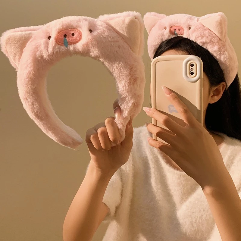 ใหม่น่ารักหมูสีชมพูการ์ตูนตุ๊กตาคาดศีรษะผมวงเครื่องประดับผม