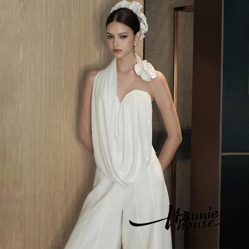 Hannie House- เสื้อคล้องคอเปลือยหลังลายดอกไม้ฤดูร้อนสําหรับผู้หญิง