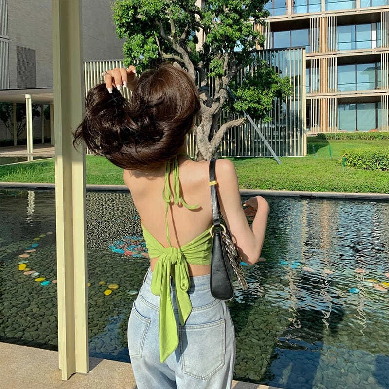 เสื้อชั้นในสตรีเชือกแขวนคอฤดูร้อนสไตล์ใหม่สไตล์ฝรั่งเศสหวานเผ็ดสไตล์เซ็กซี่เชือกแขวนคอท็อปส์