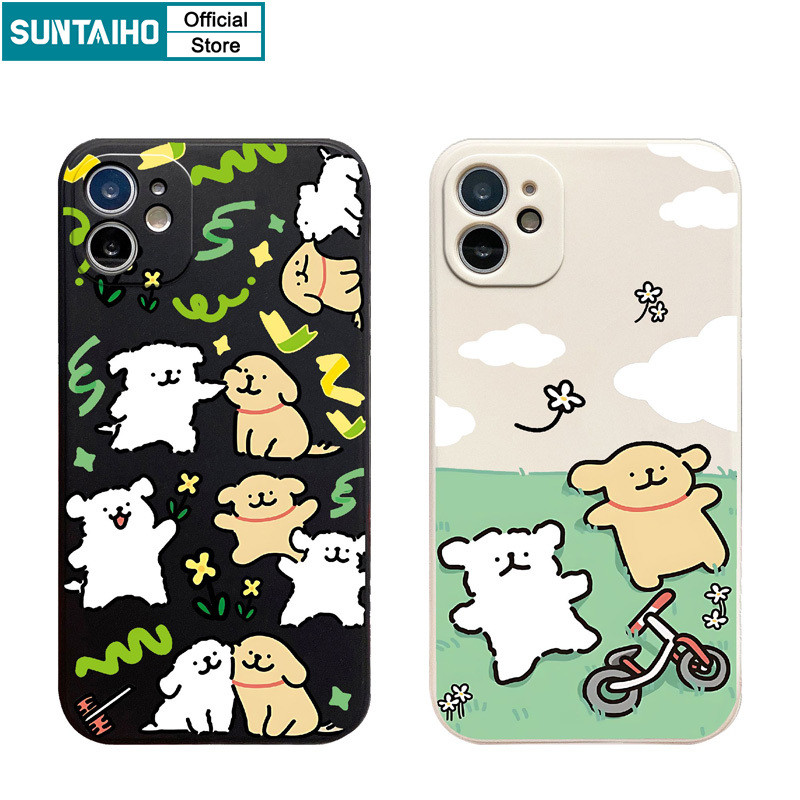 Suntaiho เคสไอโฟน ตลกน่ารักปลอกทุ่งหญ้าการ์ตูนสุนัขรูปแบบเคสโทรศัพท์สําหรับ Iphone 16 15 14 13 12 11 Pro Max IP 7 8 Plus Iphon X Xs XR Xs Max Silicon Soft Premium กันกระแทกปกหลัง