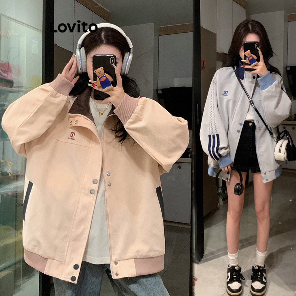 Lovito เสื้อแจ็คเก็ตกระเป๋าธรรมดาแบบสบาย ๆ สำหรับผู้หญิง LNA75366