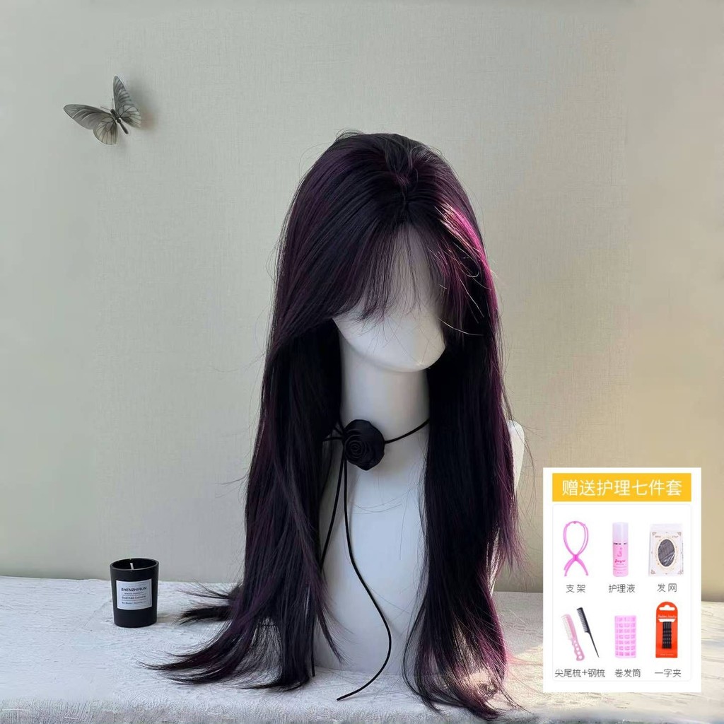 [หนุ่มกําลังใจ] 391 นางฟ้าผมยาวสีดําสีม่วงกลางแปดตัวอักษรหน้าม้าไวท์เทนนิ่งระดับสูงจําลองวิกผมเต็มหัวธรรมชาติ - รูปที่ 5