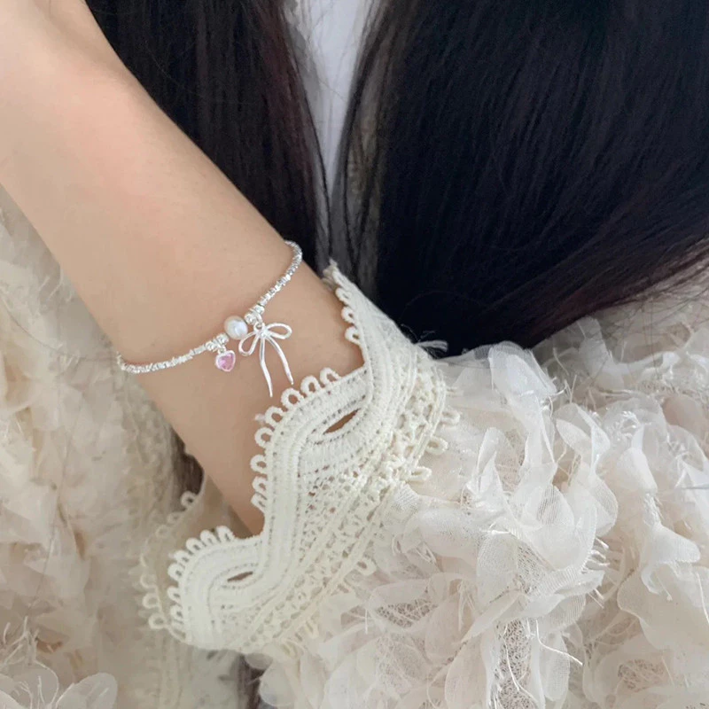 สร้อยข้อมือประดับโบว์ จี้หัวใจ สไตล์เกาหลี ผู้หญิง thumbnail 5