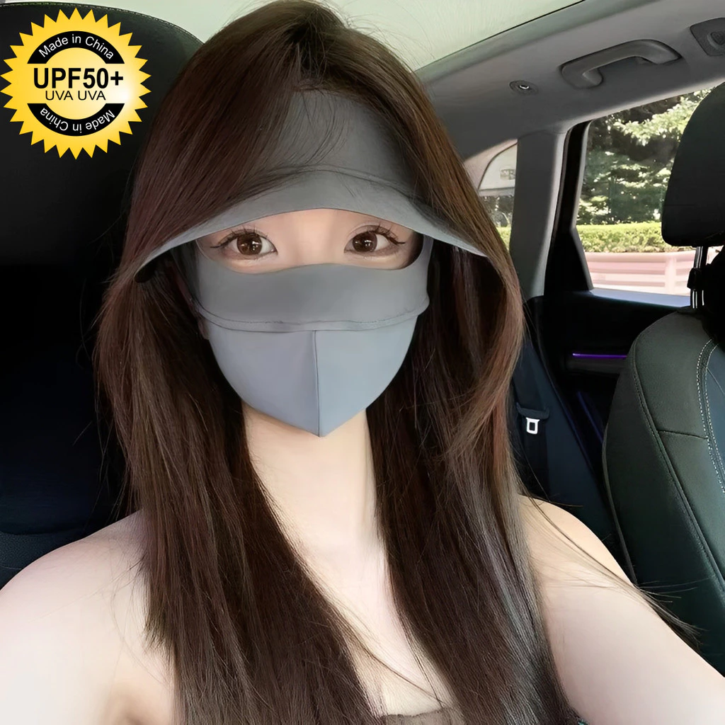3D หน้ากากกันแดด (หน้ากาก + ปีก) ผ้าไหมน้ำแข็ง ระบายอากาศได้ หน้ากากกันแดดกันยูวีแบบเต็มหน้า