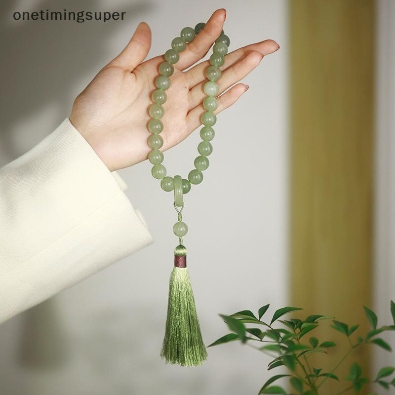 Onetimingsuper หินหยกสีเขียว 12 มม.ลูกปัด sel สร้อยข้อมือสร้อยคอทิเบตพุทธ Mala Buddha Charm ลูกประคําโยคะผู้ชายผู้หญิงเครื่องประดับ OTP