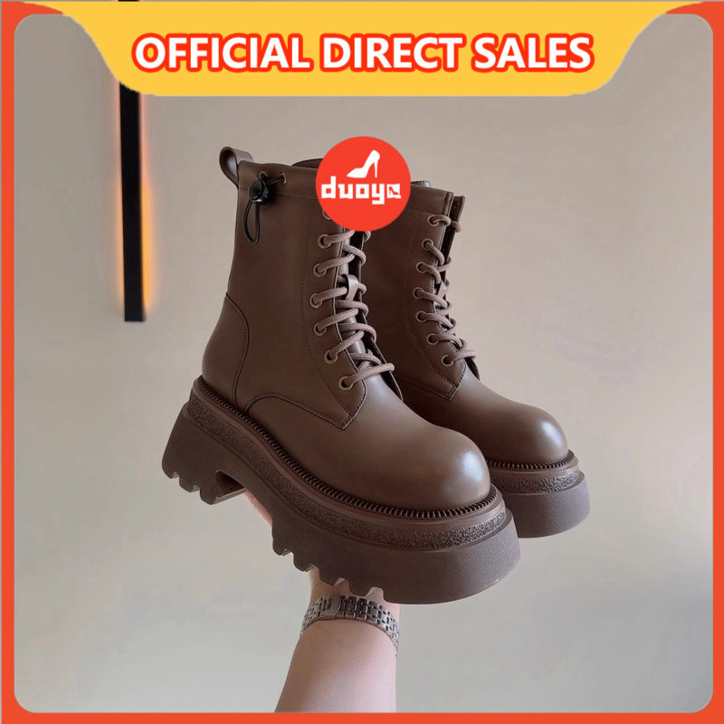 Duoya รองเท้าบูทมาร์ติน ส้นหนา ขนาดเล็ก สไตล์อังกฤษ สําหรับผู้หญิง ส่งฟรี