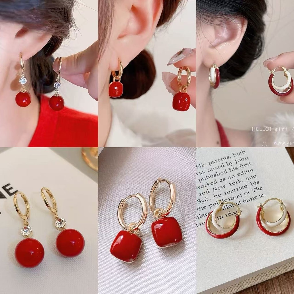 ต่างหูระดับไฮเอนด์สีแดงเกาหลี