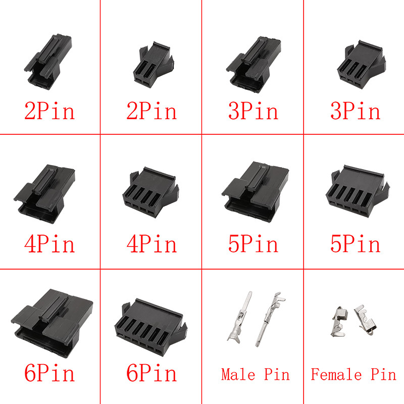 สีดํา JST SM 2.54 มม.Pitch Connector 2/3/4/5/6/7/8 พินชายหญิงปลั๊กตัวเชื่อมต่อสายไฟเปลือกพลาสติก Crimp Pin Terminal
