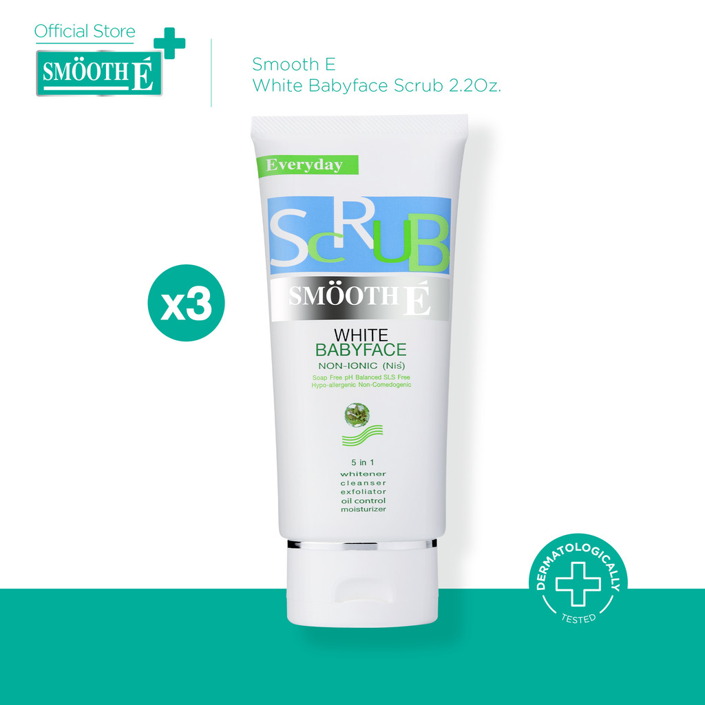 Smooth E สครับไม่มีฟอง ไม่มีประจุไฟฟ้า ไม่มีสารตกค้างWhite Babyface Scrub 2.2Oz. ลดสิว ความคุมความมัน สมูทอี[แพ็ค 3]