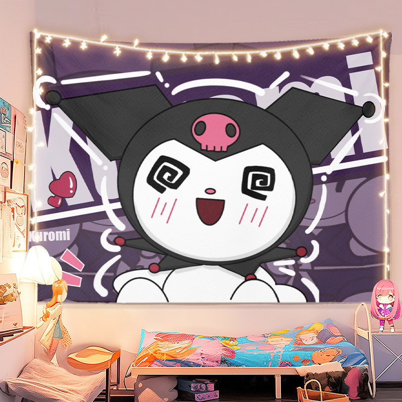 [จัดส่งจากประเทศไทย] agirl Kulomi ผ้าพื้นหลังการ์ตูนน่ารัก Sanrio ผ้าแขวนสองมิติผ้าปูผนังตกแต่งห้องนอนนักเรียน