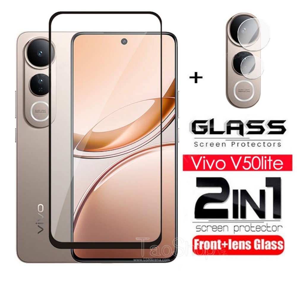 2 in 1 ป้องกันหน้าจอกระจกนิรภัยฟิล์มสําหรับVivo V50 Lite V50Lite V 50 VivoV50 Lite VivoV50Liteกล้องกลับเลนส์ป้องกันคลุมทั้งหมดฟิล์มด้านหน้า