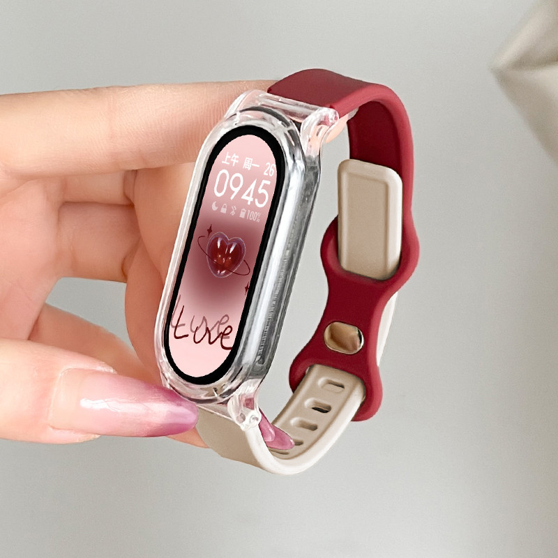 เคสพีซีใสสายยางซิลิโคน for Xiaomi Mi Smart Band 9 เทปกันชนฟิล์มป้องกันหน้าจอ for Miband 9