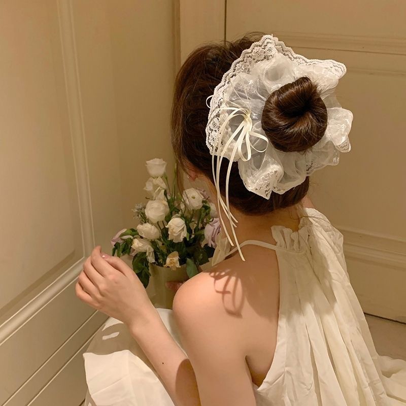 ลูกไม้โบว์บัลเล่ต์สไตล์สาวหวานดอกไม้ Scrunchy Hair Tie