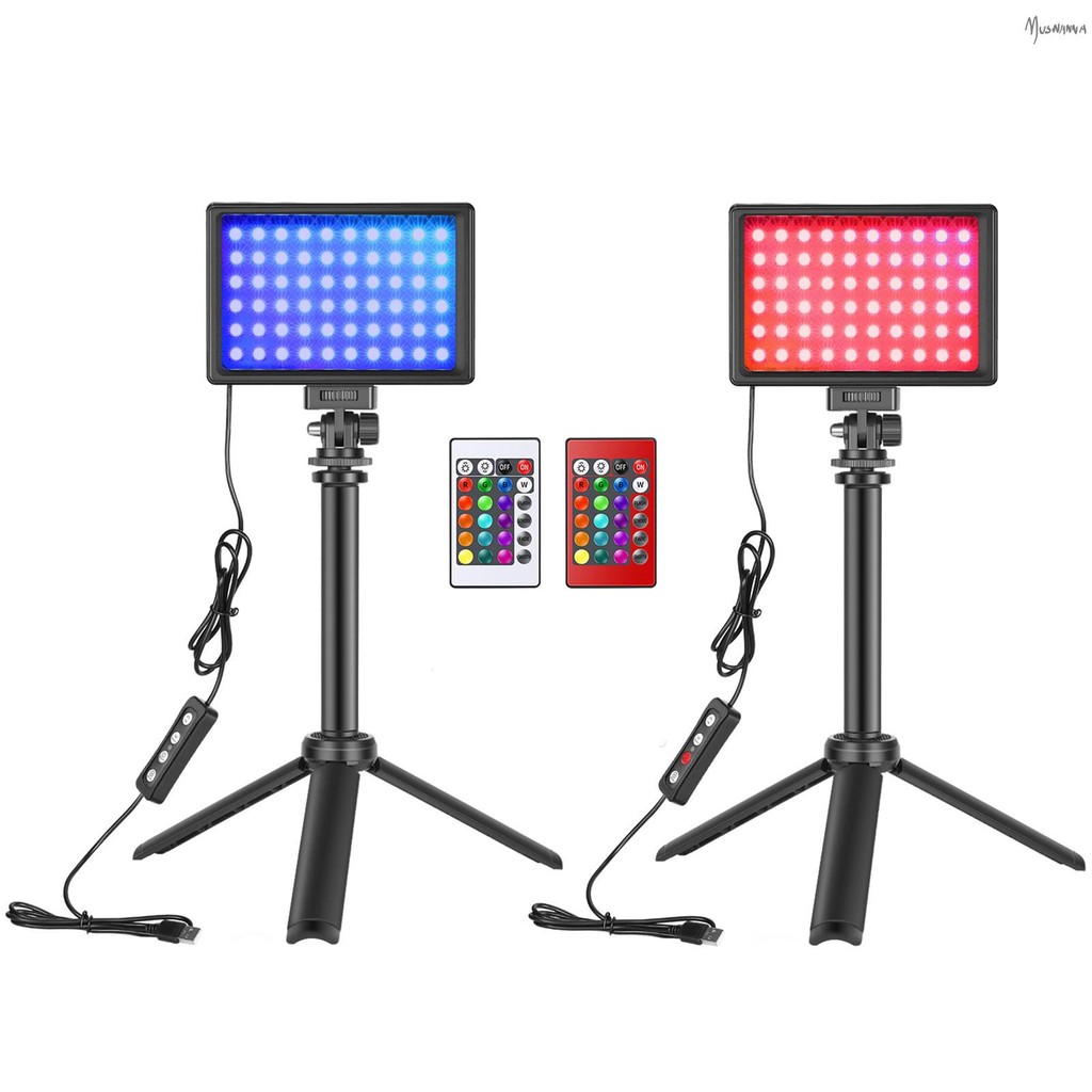 Andoer 2 แพ็ค RGB เติมแสงไฟ LED วิดีโอหรี่แสงได้ USB ขับเคลื่อนด้วยขาตั้งกล้องเดสก์ท็อปหัวติดตั้งโคม
