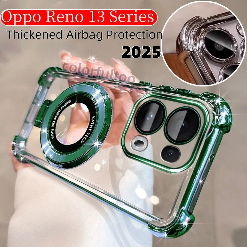 Oppo Reno 14F 2025 ปลอกอ่อนสําหรับ Oppo Reno 14 13 Pro 13Pro 13F Reno14Pro Reno15F 4G 5G Clear Jelly กันกระแทกพร้อมขาตั้งแม่เหล็กผู้ถือหนาถุงลมนิรภัยกันชนฝาครอบโทรศัพท์