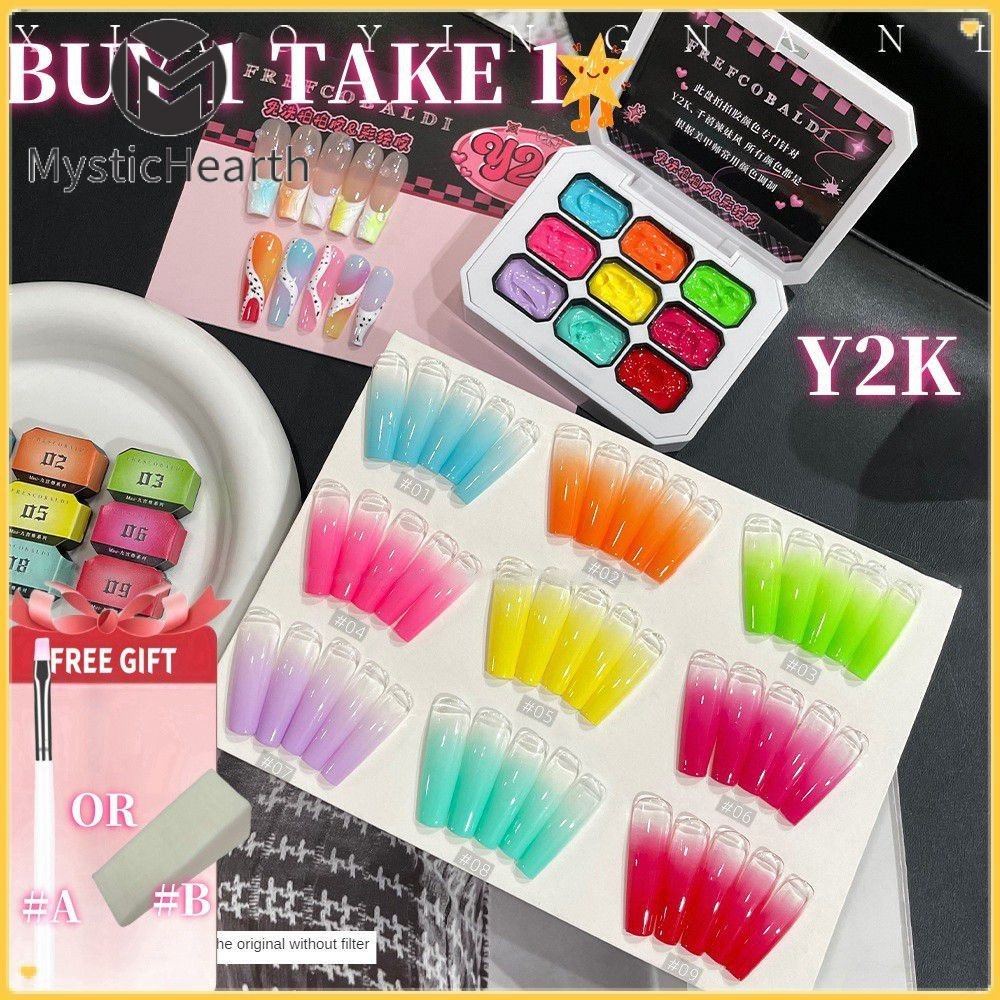 【COD】 ซื้อ 1 แถม 1 Xiao Ying Nail pat pat Glue Art Y2K 9 colors Mini Nine-square Series No-wash Fluo