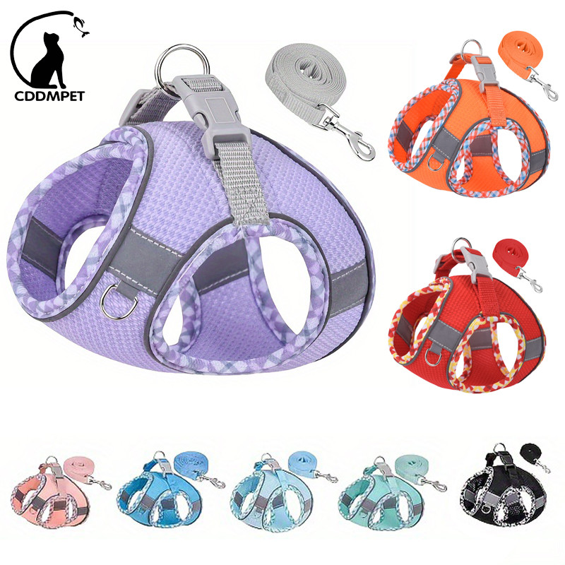 【CDDMPET】สายรัดลูกสุนัขสะท้อนแสงและสายจูงเสื้อกั๊กตาข่ายระบายอากาศสําหรับสุนัขแมวเดินตะกั่ว