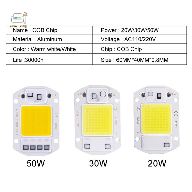 Openw ชิป LED 20W 30W 50W AC 220V สมาร์ท COB โคมไฟลูกปัด LED โคมไฟไม่มีไดร์เวอร์ DIY Lampada ชิปกลางแจ้ง light ฟลัดไลท์ spotlight GOOD