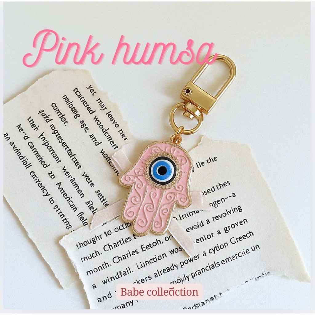 Pink Single Hamsa keychain พวงกุญแจ Evil Eye สีชมพู เสริมโชค ป้องกันพลังงานลบ s57
