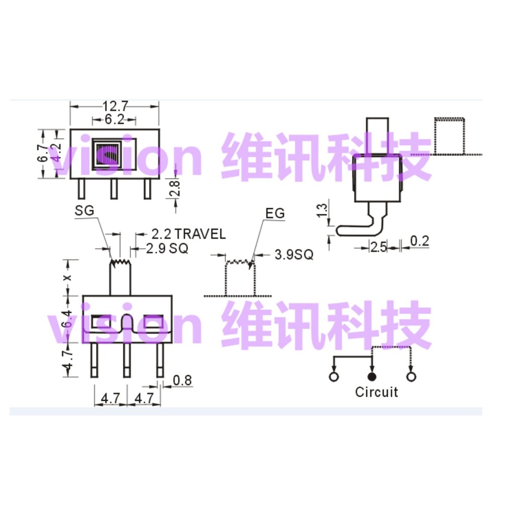 SS12D10 ตรง 12D06 โค้ง 12D11 พร้อมที่จับเท้าคงที่ความสูง 5 มม.High Current Toggle 1P2T แนวตั้ง 2 เกียร์ 3 Pins - รูปที่ 7